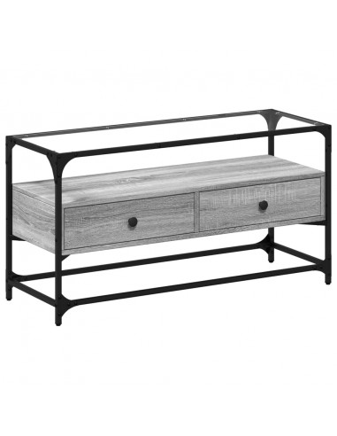 Mobile TV Piano Vetro Grigio Sonoma 98x35x51 Legno Multistrato