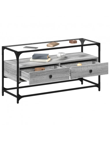 Mobile TV Piano Vetro Grigio Sonoma 98x35x51 Legno Multistrato