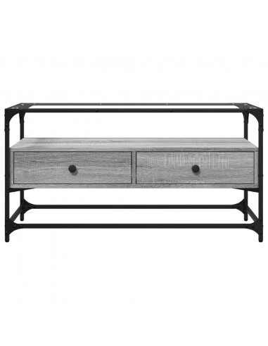 Mobile TV Piano Vetro Grigio Sonoma 98x35x51 Legno Multistrato