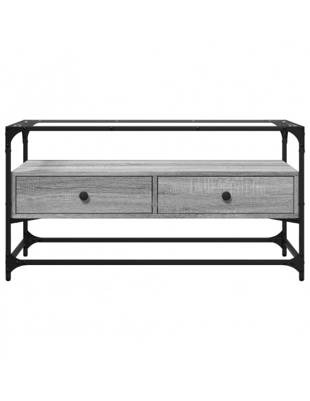 Mobile TV Piano Vetro Grigio Sonoma 98x35x51 Legno Multistrato