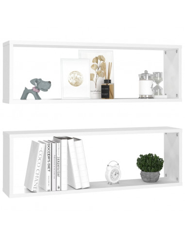 Mensole Parete a Cubo 2pz Bianco 80x15x26,5cm Legno Multistrato