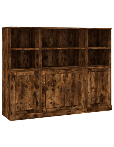 Credenze 3 pz Rovere Fumo in Legno Multistrato