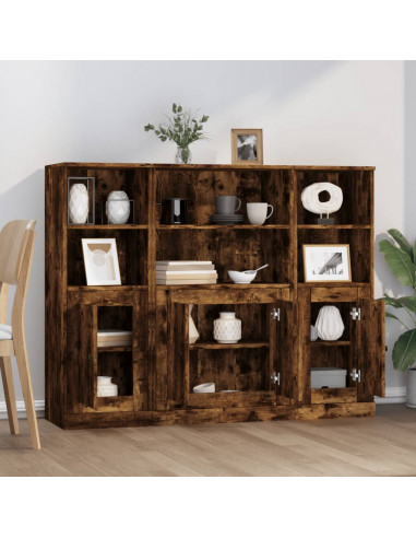 Credenze 3 pz Rovere Fumo in Legno Multistrato