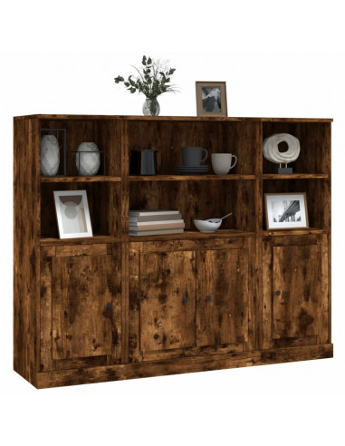 Credenze 3 pz Rovere Fumo in Legno Multistrato