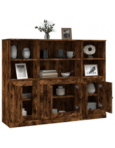 Credenze 3 pz Rovere Fumo in Legno Multistrato