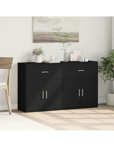 Credenze 2 pz Nere 60x31x70 cm in Legno Multistrato