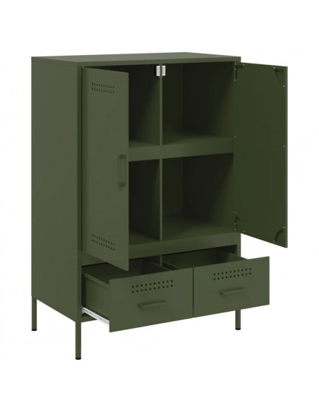 Credenza Verde Oliva 68x39x101,5 cm Acciaio Laminato a Freddo