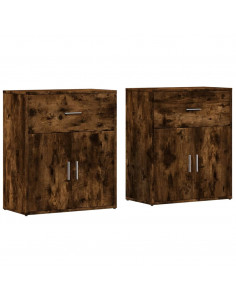 Credenze 2 pz Rovere Fumo 60x31x70 cm in Legno Multistrato 2