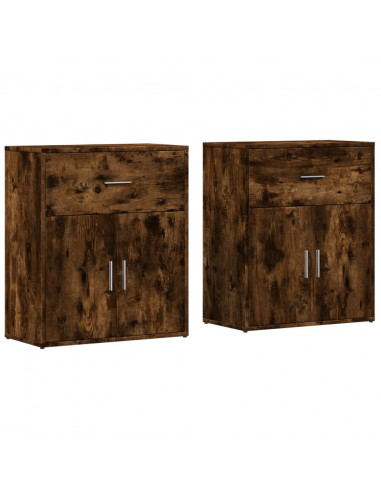 Credenze 2 pz Rovere Fumo 60x31x70 cm in Legno Multistrato