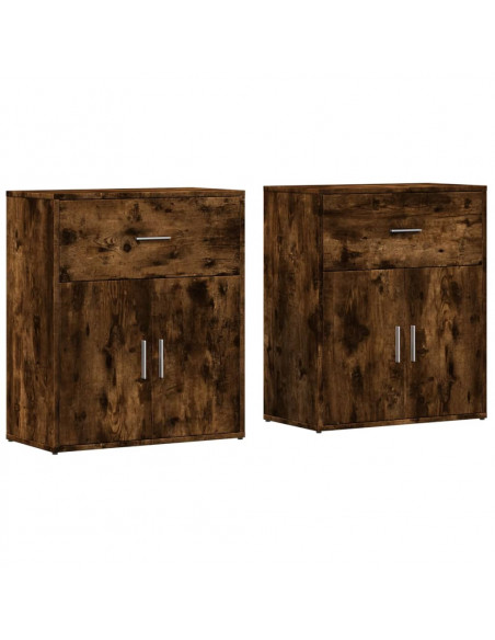 Credenze 2 pz Rovere Fumo 60x31x70 cm in Legno Multistrato