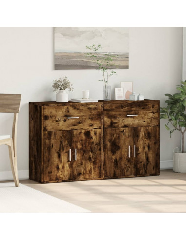 Credenze 2 pz Rovere Fumo 60x31x70 cm in Legno Multistrato