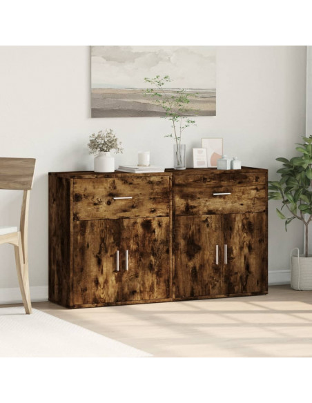 Credenze 2 pz Rovere Fumo 60x31x70 cm in Legno Multistrato