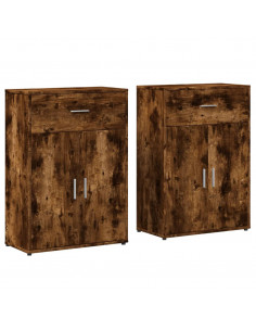 Credenze 2 pz Rovere Fumo 60x30x84 cm in Legno Multistrato 2