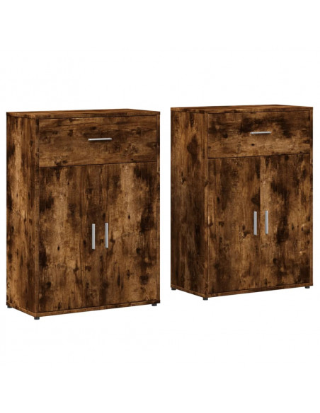 Credenze 2 pz Rovere Fumo 60x30x84 cm in Legno Multistrato