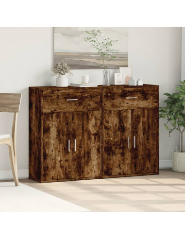 Credenze 2 pz Rovere Fumo 60x30x84 cm in Legno Multistrato