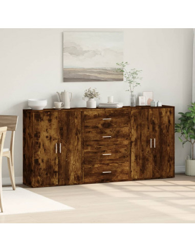 Credenze 3 pz Rovere Fumo 60x31x84 cm in Legno Multistrato