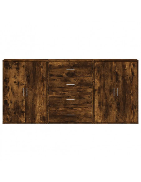 Credenze 3 pz Rovere Fumo 60x31x84 cm in Legno Multistrato