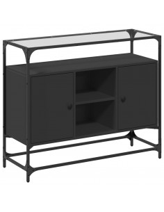 Credenza con Piano in Vetro Nero 98x35x81cm Legno Multistrato 2
