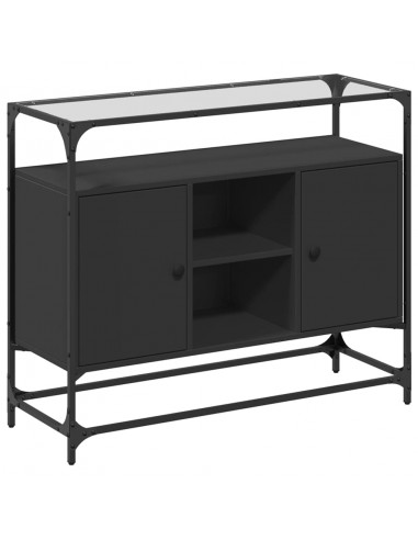 Credenza con Piano in Vetro Nero 98x35x81cm Legno Multistrato