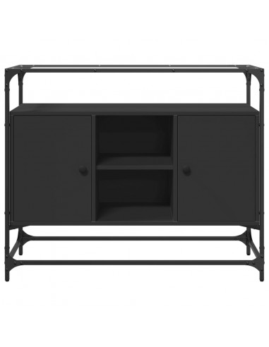 Credenza con Piano in Vetro Nero 98x35x81cm Legno Multistrato