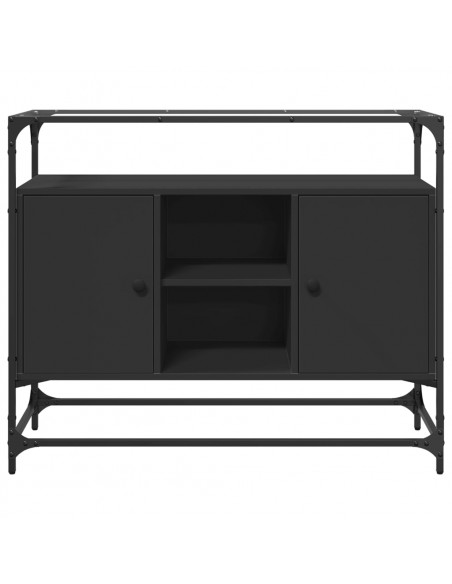 Credenza con Piano in Vetro Nero 98x35x81cm Legno Multistrato