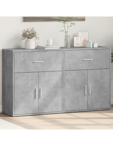 Credenze 2 pz Grigio Cemento 60x31x70 cm in Legno Multistrato