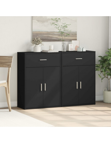 Credenze 2 pz Nere 60x30x84 cm in Legno Multistrato