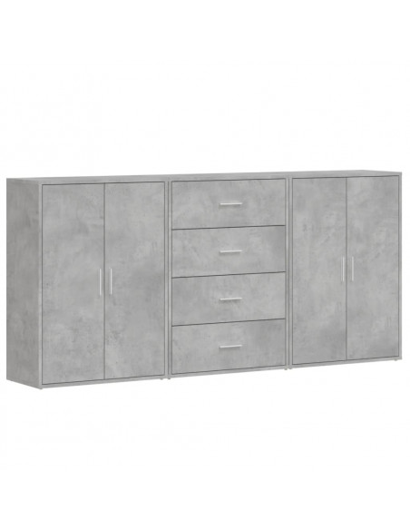 Credenze 3 pz Grigio Cemento 60x31x84 cm in Legno Multistrato