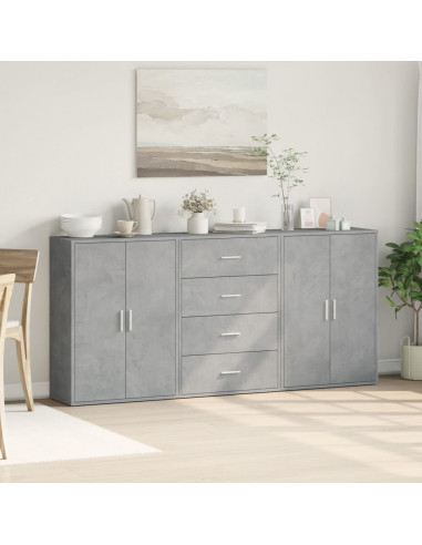 Credenze 3 pz Grigio Cemento 60x31x84 cm in Legno Multistrato