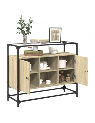 Credenza Piano Vetro Rovere Sonoma 98x35x81cm Legno Multistrato