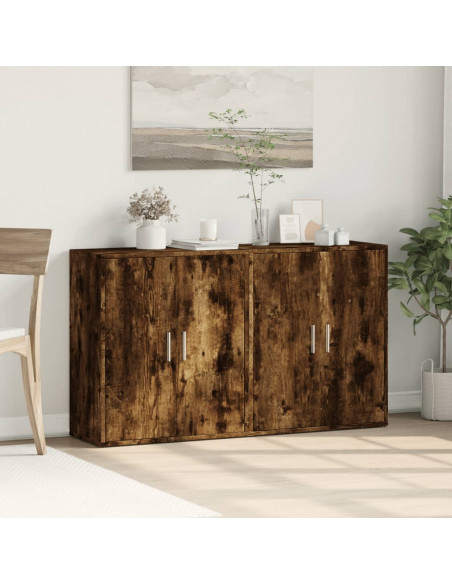 Credenze 2 pz Rovere Fumo 60x31x70 cm in Legno Multistrato