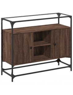 Credenza Piano Vetro Rovere Marrone 98x35x81 Legno Multistrato 2