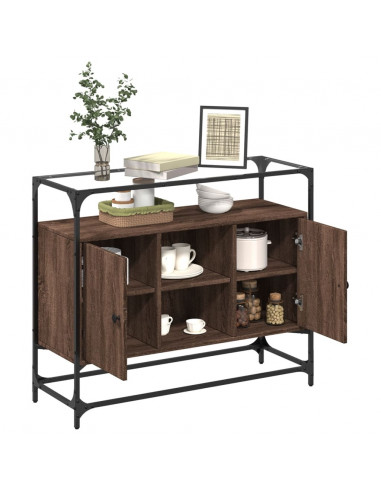 Credenza Piano Vetro Rovere Marrone 98x35x81 Legno Multistrato