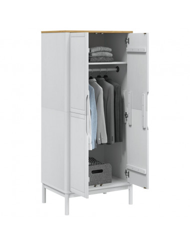 Armadio FLORO Bianco 77x53x171 cm in Legno Massello di Pino