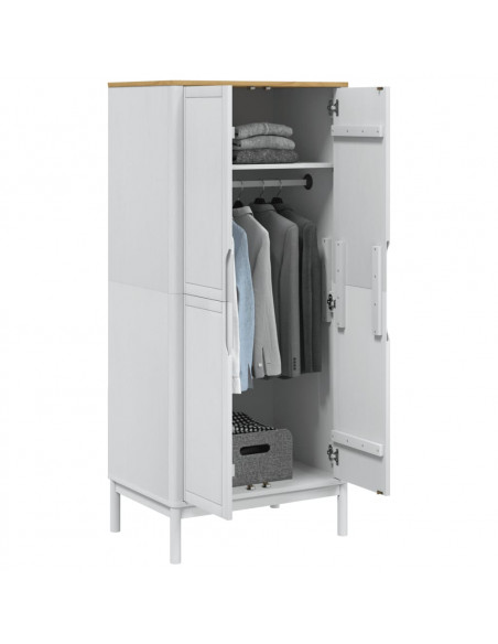Armadio FLORO Bianco 77x53x171 cm in Legno Massello di Pino