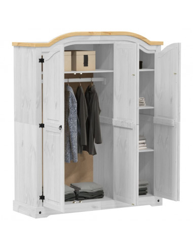 Armadio Corona Bianco 151,5x52x186 cm in Legno Massello di Pino