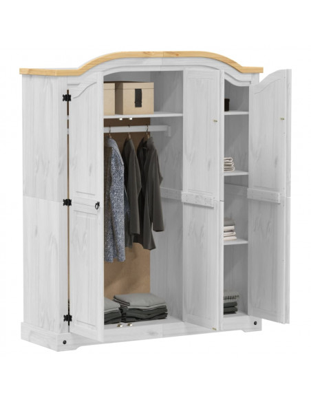 Armadio Corona Bianco 151,5x52x186 cm in Legno Massello di Pino