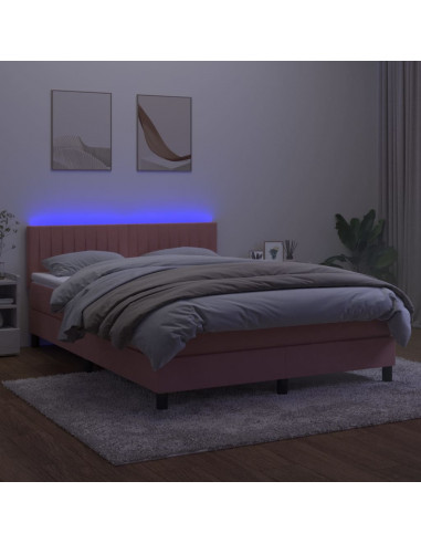 Letto a Molle con Materasso e LED Rosa 140x190 cm in Velluto