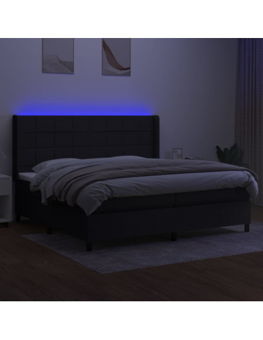 Letto a Molle Materasso e LED Nero 200x200cm in Tessuto