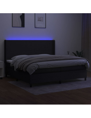 Letto a Molle Materasso e LED Nero 200x200cm in Tessuto