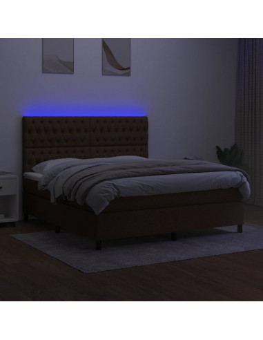Letto a Molle Materasso e LED Marrone Scuro 160x200 cm Tessuto