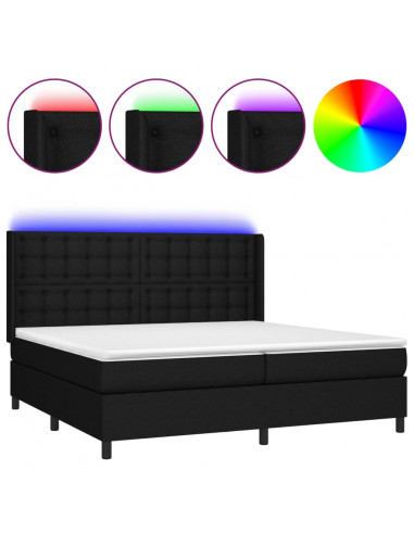 Letto a Molle Materasso e LED Nero 200x200cm in Tessuto