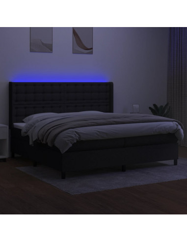 Letto a Molle Materasso e LED Nero 200x200cm in Tessuto