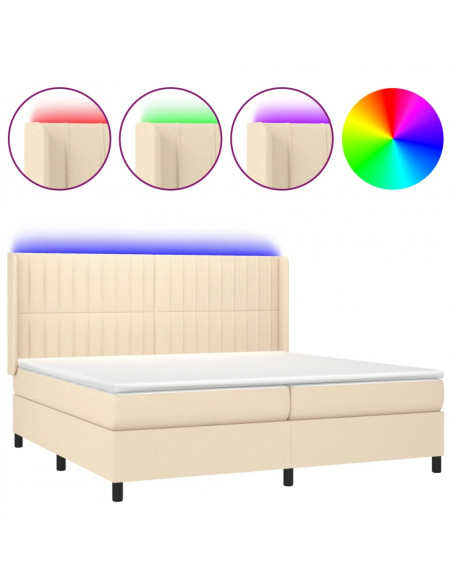 Letto a Molle Materasso e LED bianco 200x200cm in Tessuto