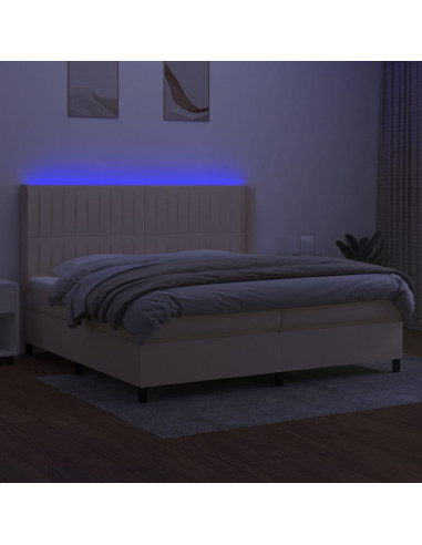 Letto a Molle Materasso e LED bianco 200x200cm in Tessuto