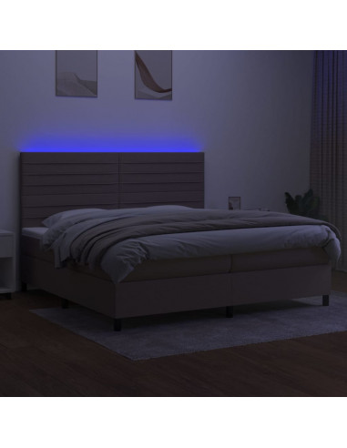 Letto a Molle Materasso e LED tortora 200x200cm in Tessuto