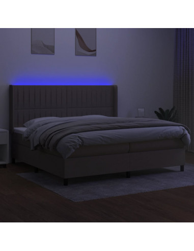 Letto a Molle Materasso e LED tortora 200x200cm in Tessuto