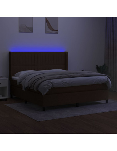 Letto a Molle Materasso e LED Marrone Scuro 160x200 cm Tessuto