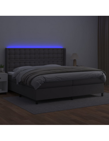 Giroletto Molle con Materasso e LED Grigio 200x200cm Similpelle