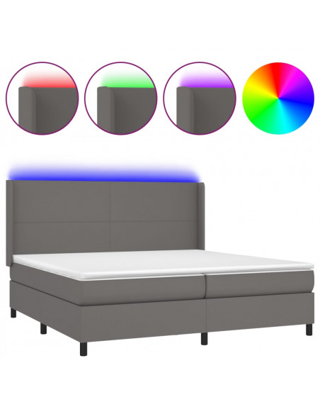 Giroletto Molle con Materasso e LED Grigio 200x200cm Similpelle